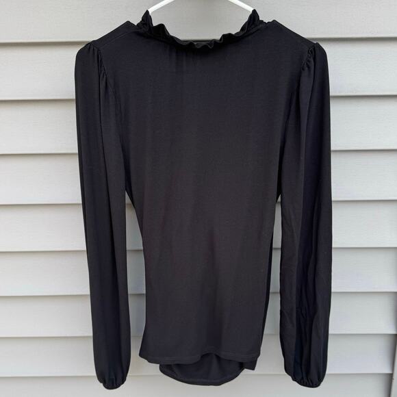 Boden size 8 Black Faux Wrap Ruffle Neckline Long Sleeve Blouse - Picture 7 of 7